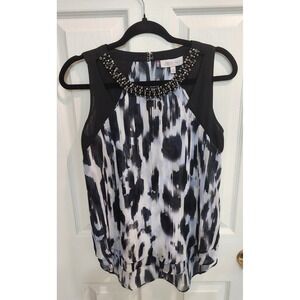 Jennifer‎ Lopez Womens Black White Abstract Embellished Neck Sleeveless Top XS